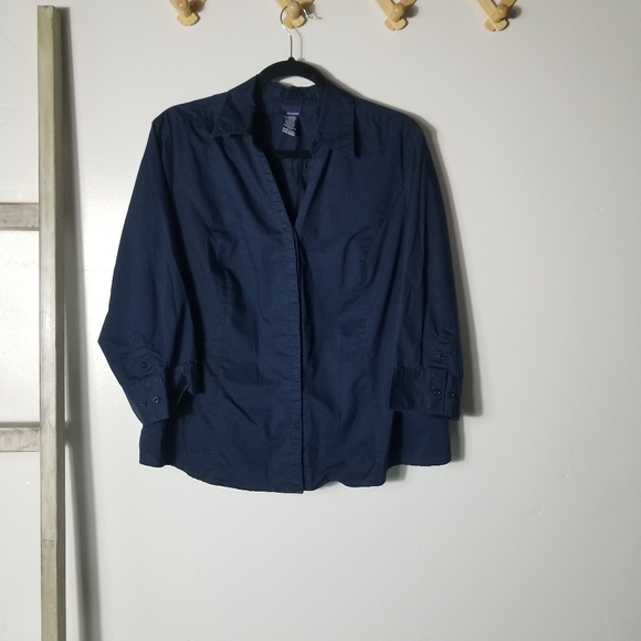 BASIC EDITIONS WOMEN'S NAVY BUTTON DOWN BLOUSE SIZE XL - Picture 1 of 14